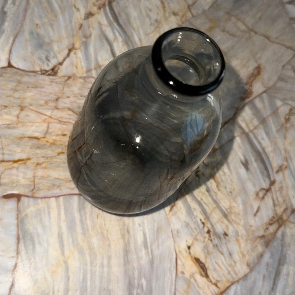Elegant Gray Glass Flower Or Decor Vase Hand Blown with Smoked Finish